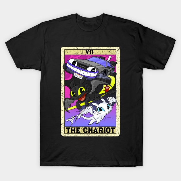 The Chariot DeLorean DMC Tarot Card Toothless Old Timey Cartoon T-Shirt by Juandamurai